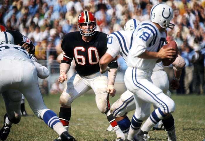 Mr. Falcon stared down Baltimore's Johnny Unitas in 1969.